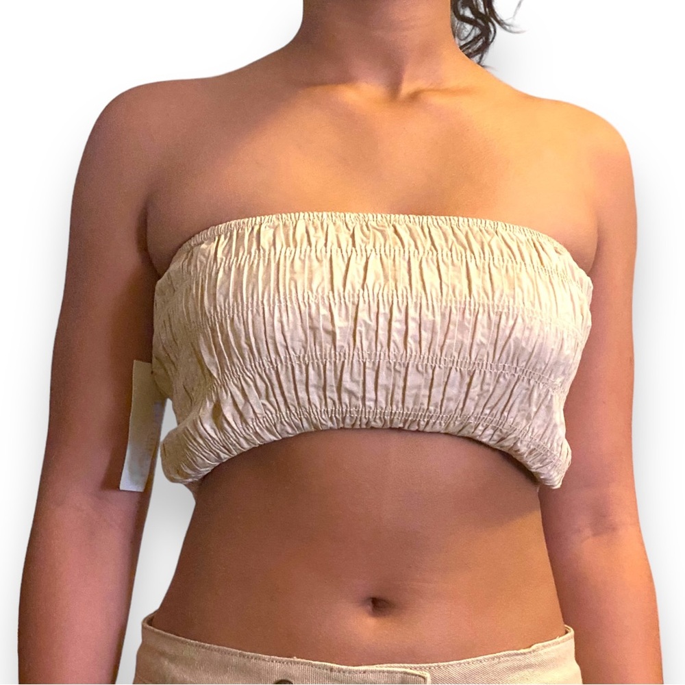 Crescent Beige Ruched Crop Top Women’s Small